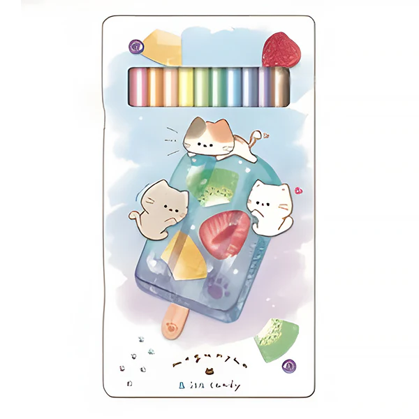 Boite de 12 Crayons à Couleur Chat Mogu Nyan - Ice Candy