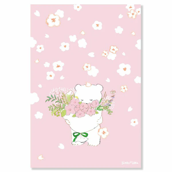 Carte de Vœux Momoro - Ours & Bouquet Of Cherry Blossom