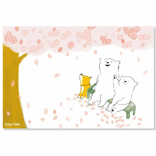 Carte de Vœux Momoro - Ours & Fleur de Cerisier