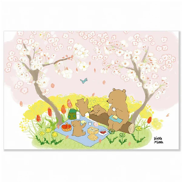 Carte de Vœux Momoro - Ours & Pique Nique Sous Les Cerisiers - Image 2