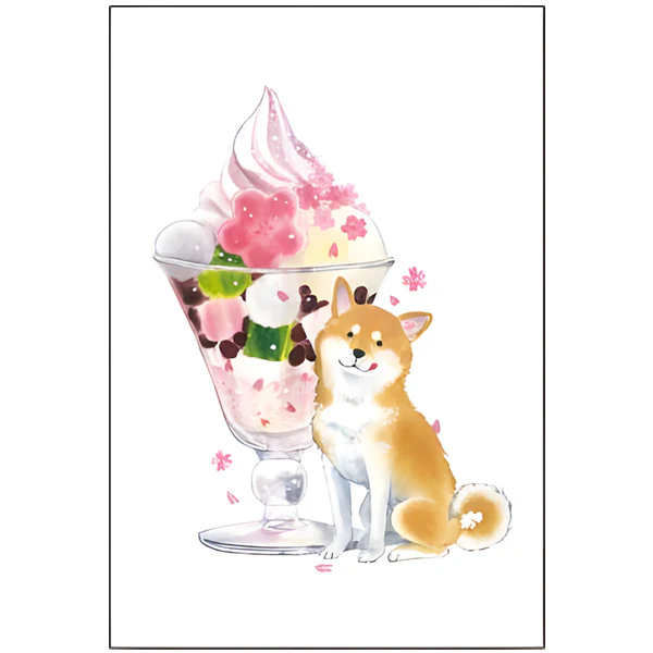 Carte de Vœux Shiba Inu & Parfait aux Fleurs de Cerisier - Image 2