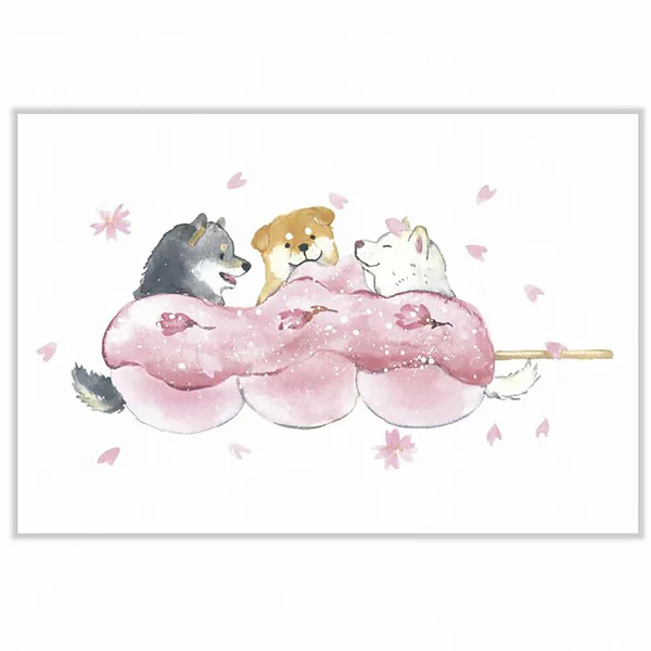 Carte de Vœux Shiba Inu & Sakura Dango
