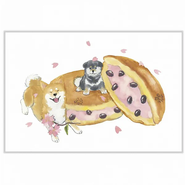 Carte de Vœux Shiba Inu & Sakura Dorayaki - Image 2