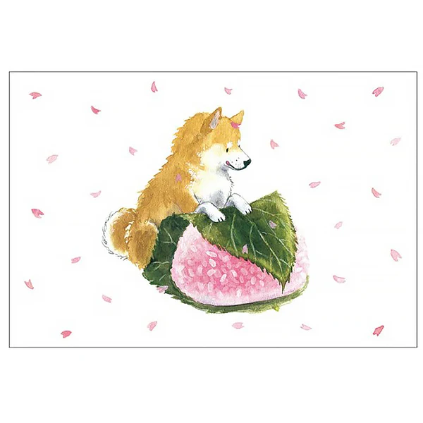 Carte de Vœux Shiba Inu & Sakura Mochi