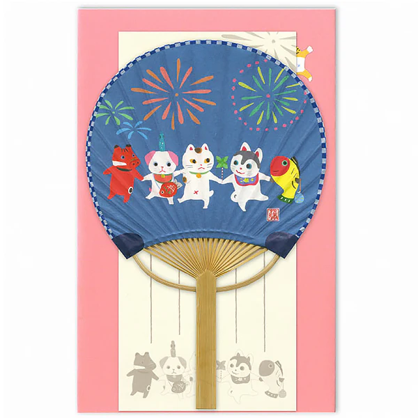 Carte Eventail Summer Time - Fireworks with Koma Inu