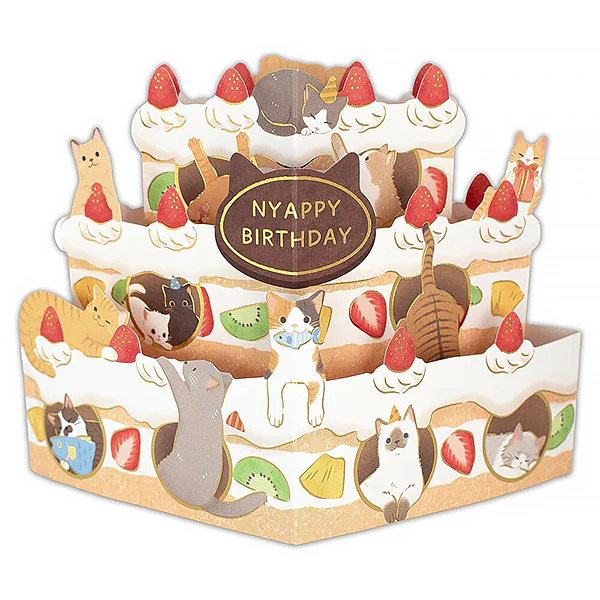 Carte Pop Up 3D Cat Cake - Happy Birthday