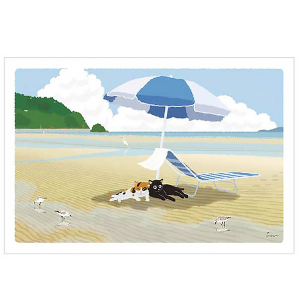 Carte Postale Chat - A la Plage