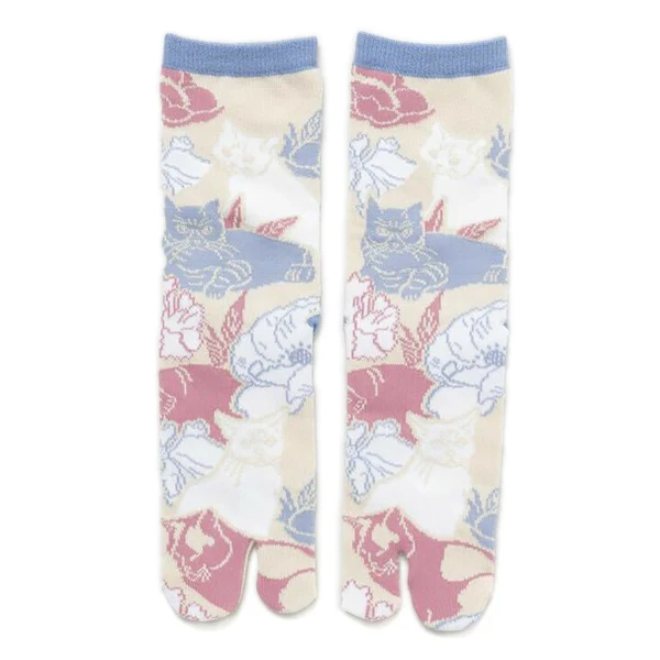 Chaussette Tabi - Cat Flower, Peach (M)