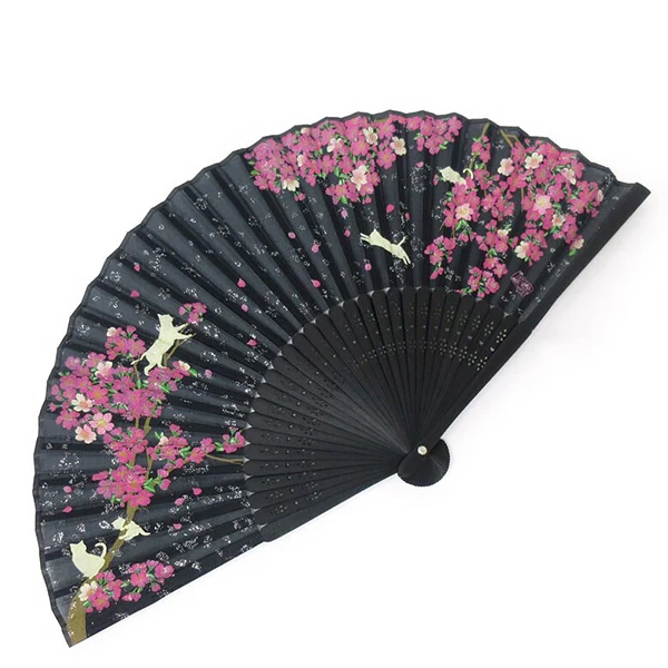 Eventail Ayame - Sakura & Cat, Black