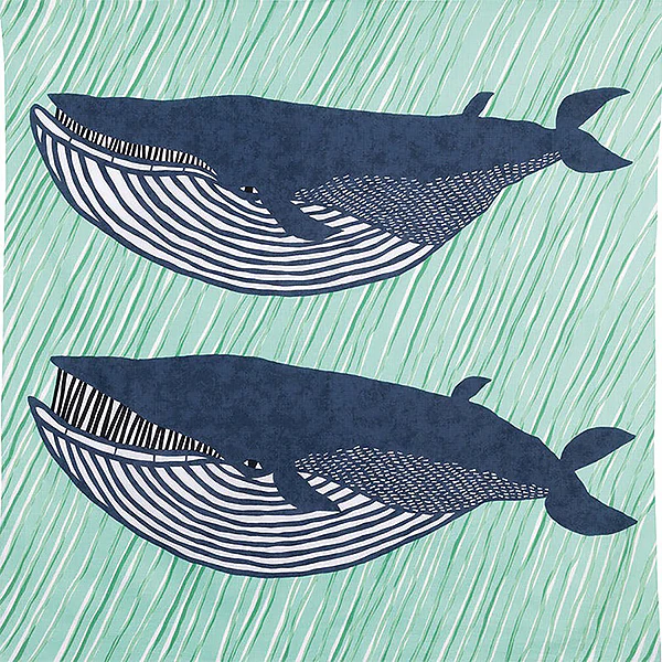 Furoshiki Baleine Bleue - Green, 104x104cm