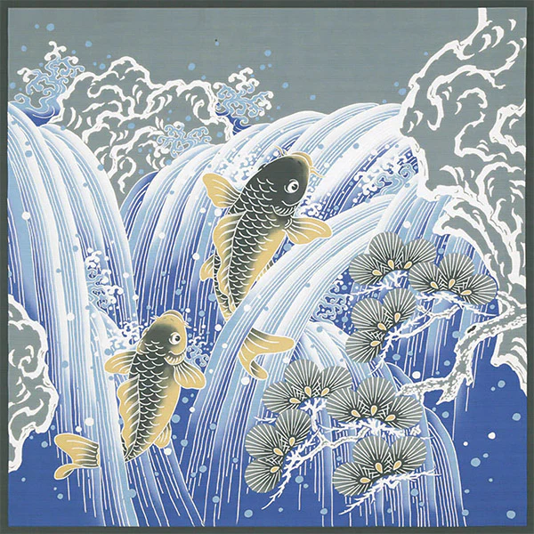 Furoshiki Carpe Koi & Vague, 118x118cm - Image 2