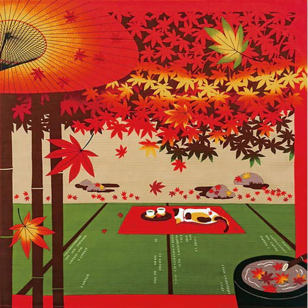 Furoshiki Chat - Paysage D'Automne, 50x50cm - Image 2