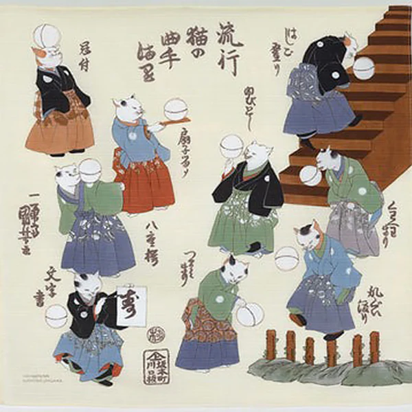 Furoshiki Chats Jonglant Avec des Balles - Utagawa Kuniyoshi, 48x48cm - Image 2