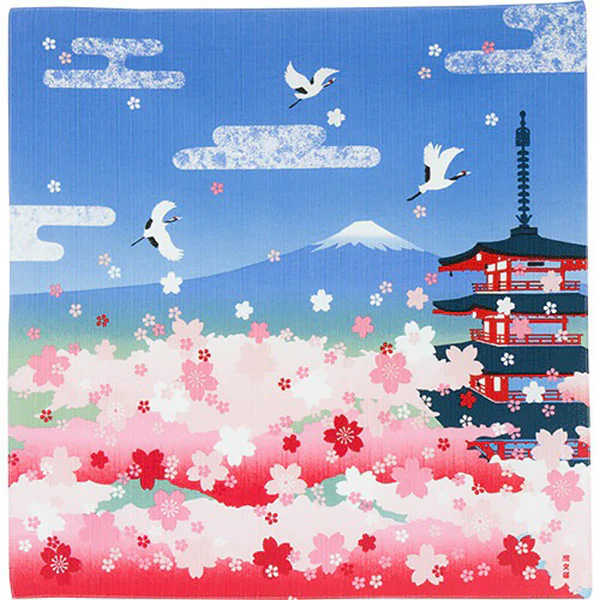 Furoshiki Kofu - Spring Five Story Pagoda Fuji, 50x50cm