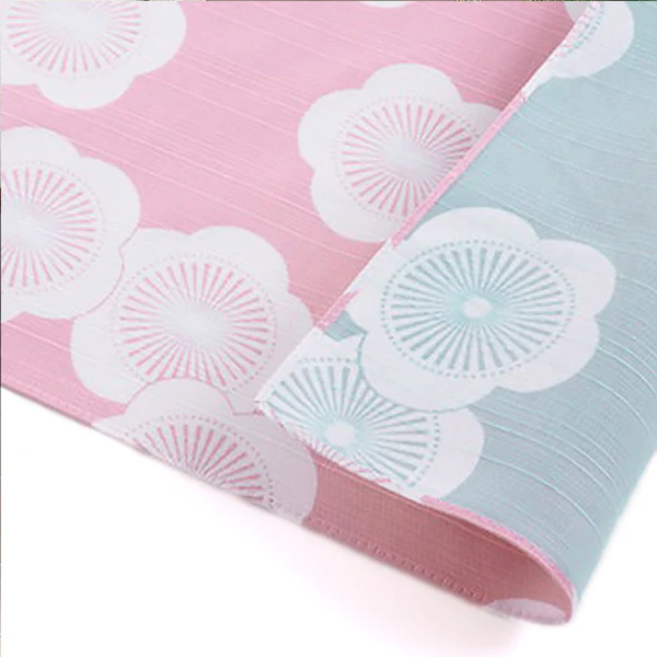 Furoshiki Réversible - Abricotier Rose & Bleu Clair, 48x48cm - Image 2