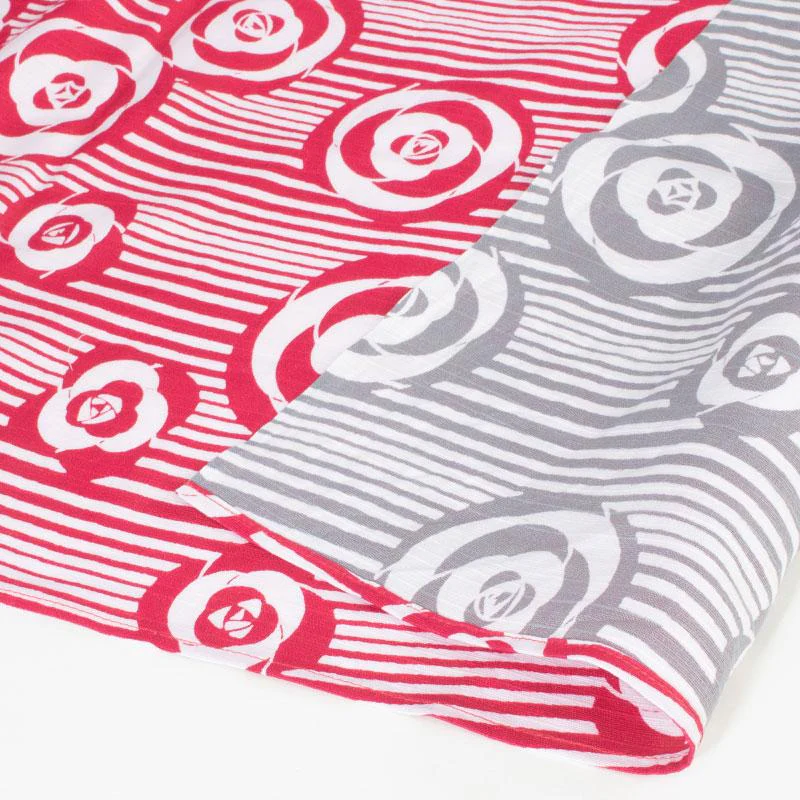 Furoshiki Réversible - Camélia Rouge & Gris, 48x48cm