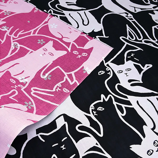 Furoshiki Réversible Chat Neko - Pink & Black, 105x105cm - Image 2