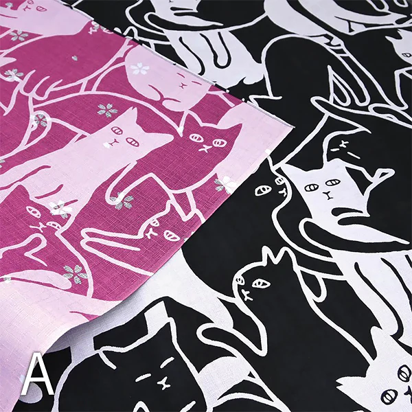 Furoshiki Réversible Chat Neko - Pink & Black, 50x50cm