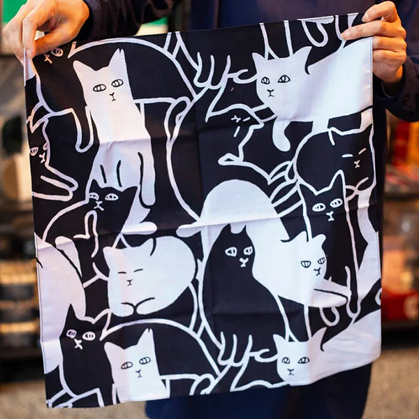 Furoshiki Réversible Chat Neko - Pink & Black, 50x50cm - Image 3