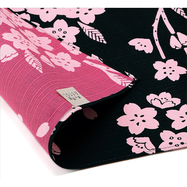 Furoshiki Réversible - Cherry Blossom Noir & Fushia, 50x50cm