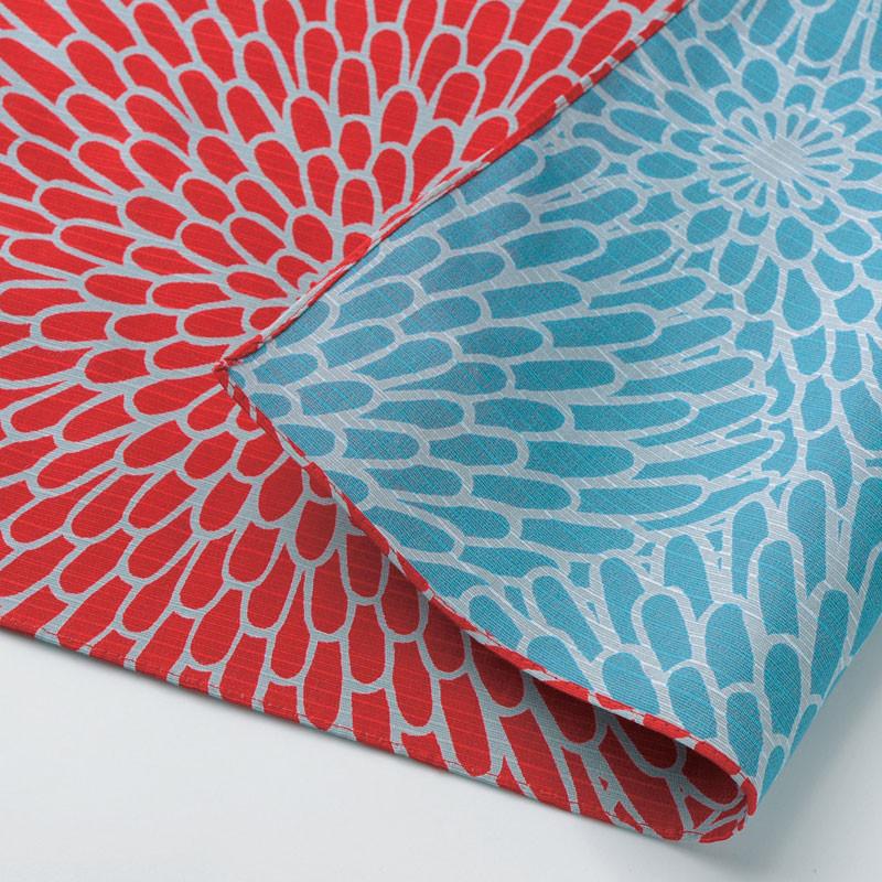 Furoshiki Réversible - Chrysanthème Rouge & Bleu, 48x48cm