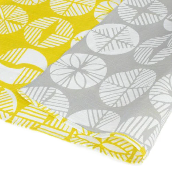 Furoshiki Réversible - Pin Jaune & Gris, 104x104cm