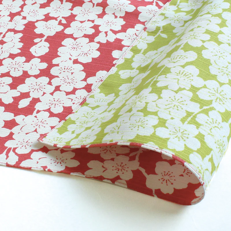 Furoshiki Réversible - Sakura Rose & Vert, 48x48cm - Image 2