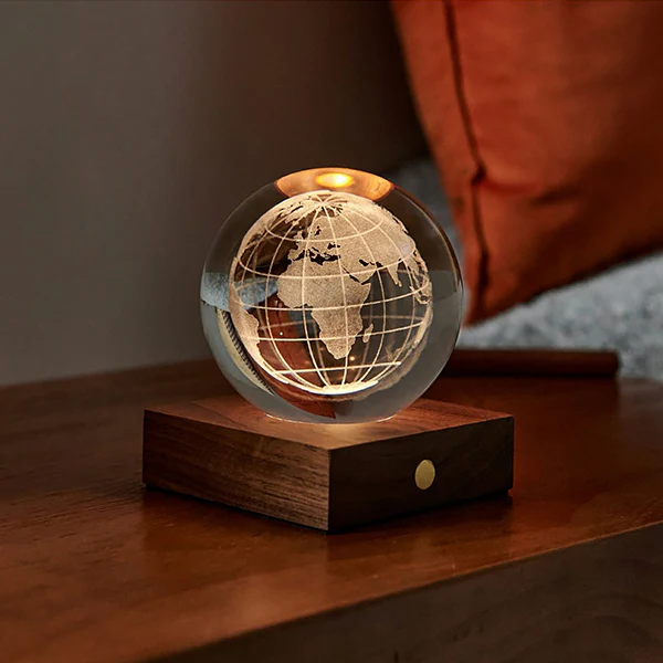 Lampe Amber Crystal - Globe Terrestre, Noyer - Image 2