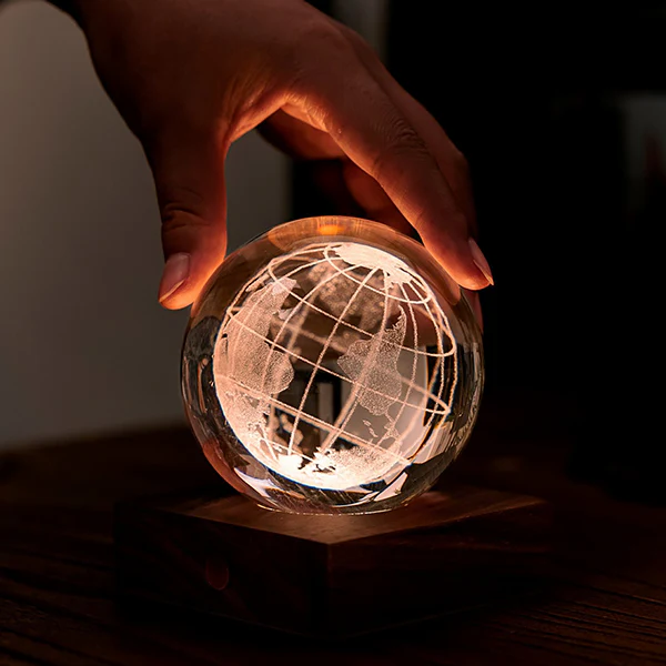 Lampe Amber Crystal - Globe Terrestre, Noyer - Image 3