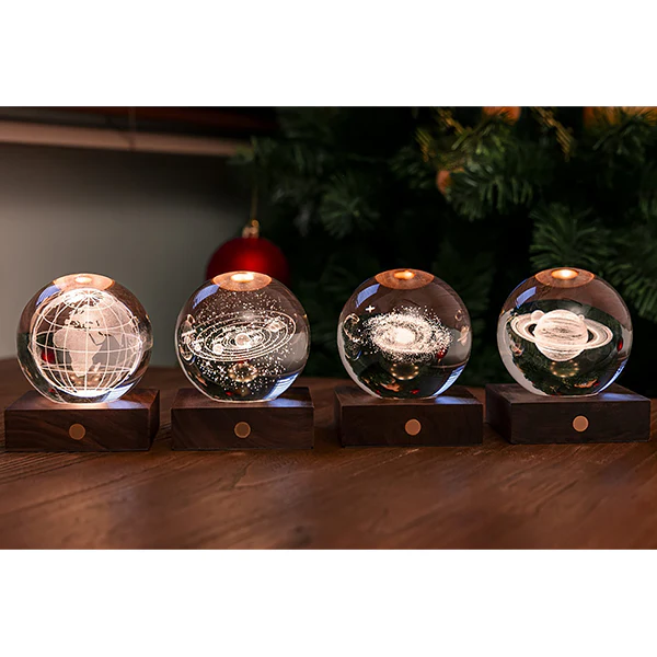 Lampe Amber Crystal - Globe Terrestre, Noyer - Image 4