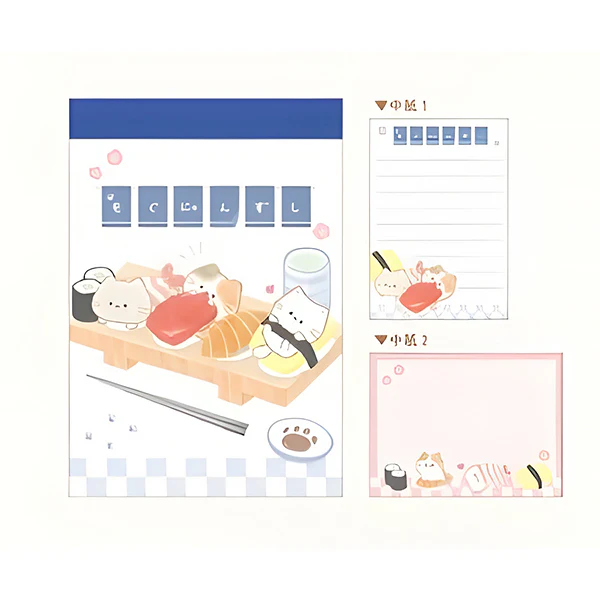 Mini Memo Pad Chat Mogu-nyan - Sushi, 70 Feuilles