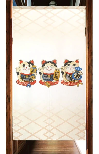 Noren Chat - Maneki Neko Beige, 85x150cm - Image 2