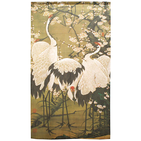 Noren Fleurs de Prunier et Grues - Ito Jakuchu, 85x150cm