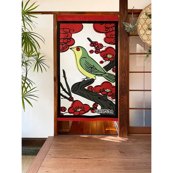 Noren Fleurs de prunier & Rossignol - Hanafuda, 85x150cm