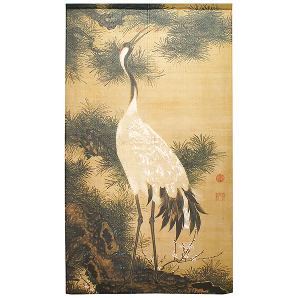 Noren Grue Blanche Avec Pin - Ito Jakuchu, 85x150cm