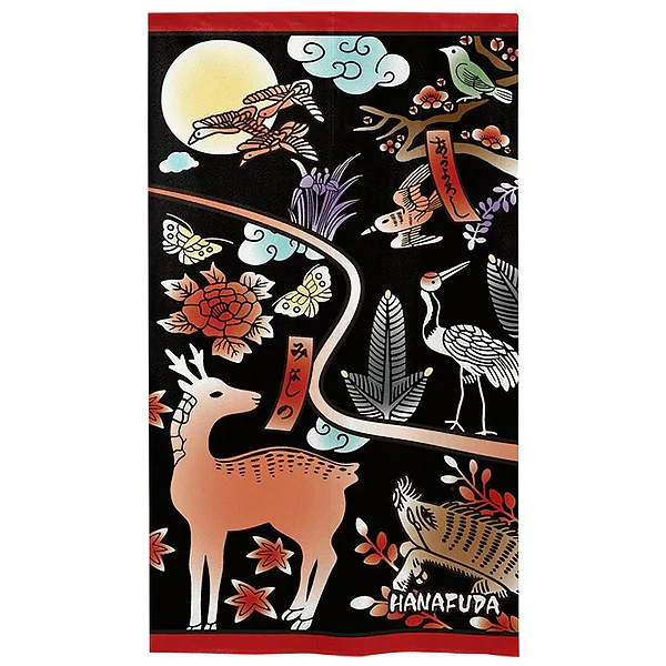 Noren Kachofugetsu Fleurs, Oiseaux & Vent - Hanafuda, 85x150cm