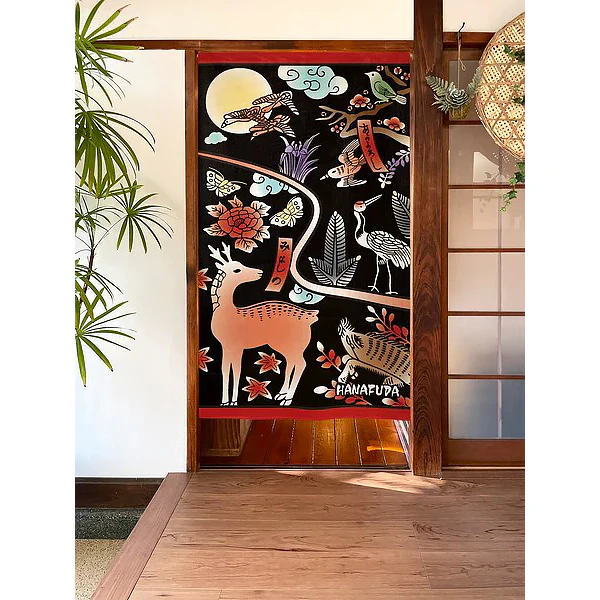 Noren Kachofugetsu Fleurs, Oiseaux & Vent - Hanafuda, 85x150cm - Image 2