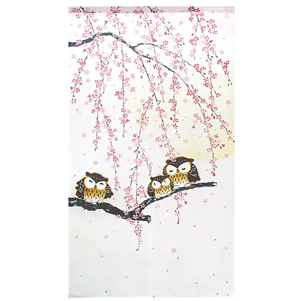 Noren Lucky Charm - Cherry Blossom & Owl, 85x150cm