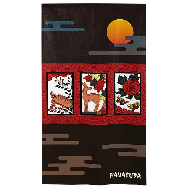 Noren Sanglier & Papillon - Hanafuda, 85x150cm