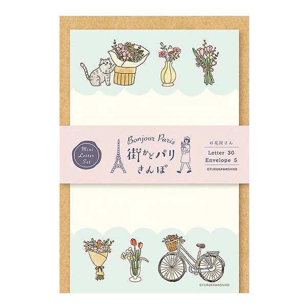 Papier Lettre & Enveloppe Bonjour Paris - Cat Flowers
