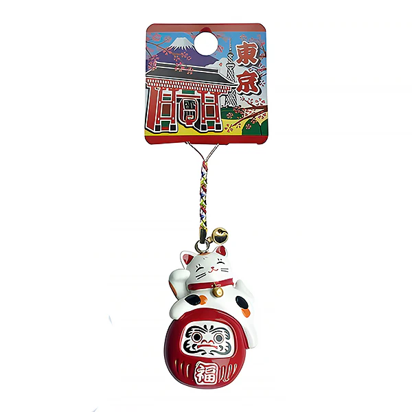 Porte Clef Netsuke Rétro - Daruma Maneki Neko - Image 2