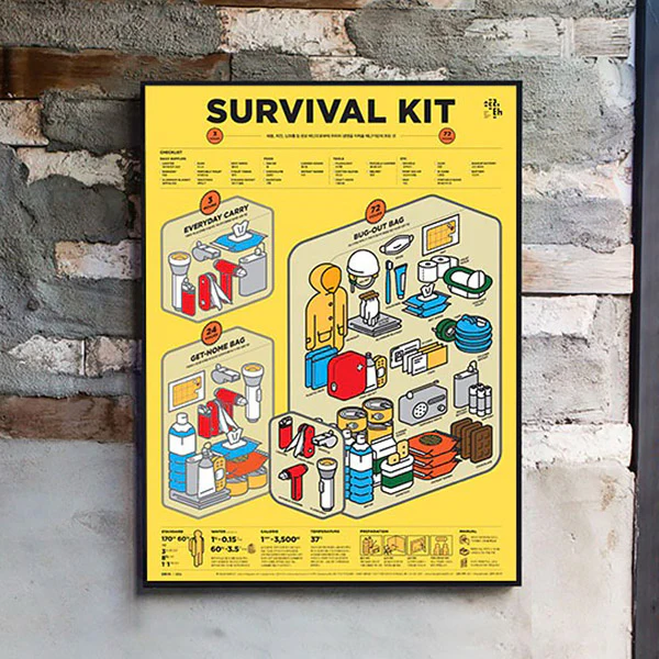 Poster Affiche Survival Kit, 50x70cm