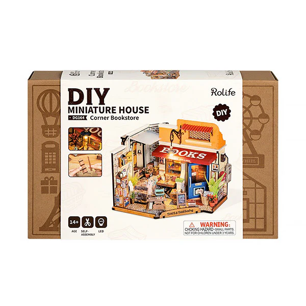 Rolife Corner Bookstore - Maison Miniature, 108pcs (DG164) - Image 11