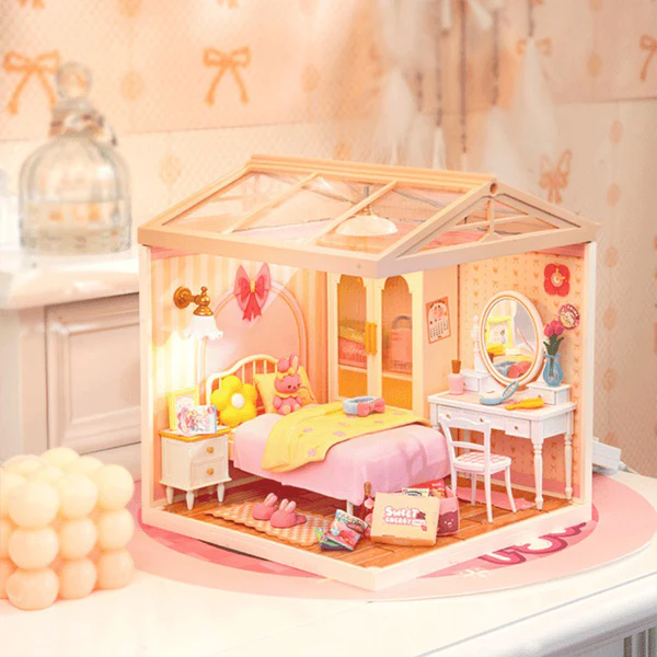 Rolife Lovely Pink Bedroom - Maison Miniature, 105pcs (DW016) - Image 4