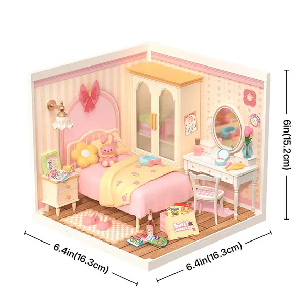 Rolife Lovely Pink Bedroom - Maison Miniature, 105pcs (DW016) - Image 7