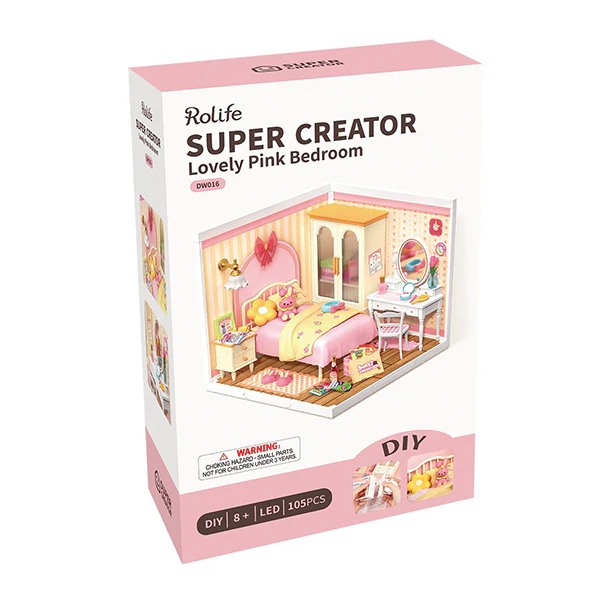 Rolife Lovely Pink Bedroom - Maison Miniature, 105pcs (DW016) - Image 8