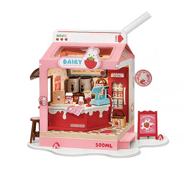 Rolife Strawberry Milk Box - Maison Miniature, 73pcs (DS034)