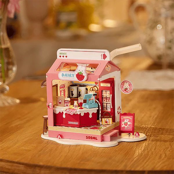 Rolife Strawberry Milk Box - Maison Miniature, 73pcs (DS034) - Image 2