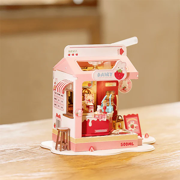Rolife Strawberry Milk Box - Maison Miniature, 73pcs (DS034) - Image 6