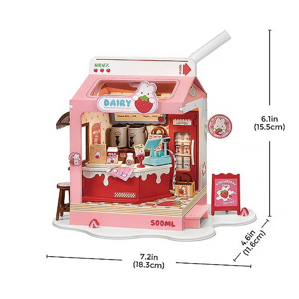 Rolife Strawberry Milk Box - Maison Miniature, 73pcs (DS034) - Image 8